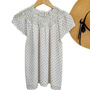 White Polka Dot Smocked Top